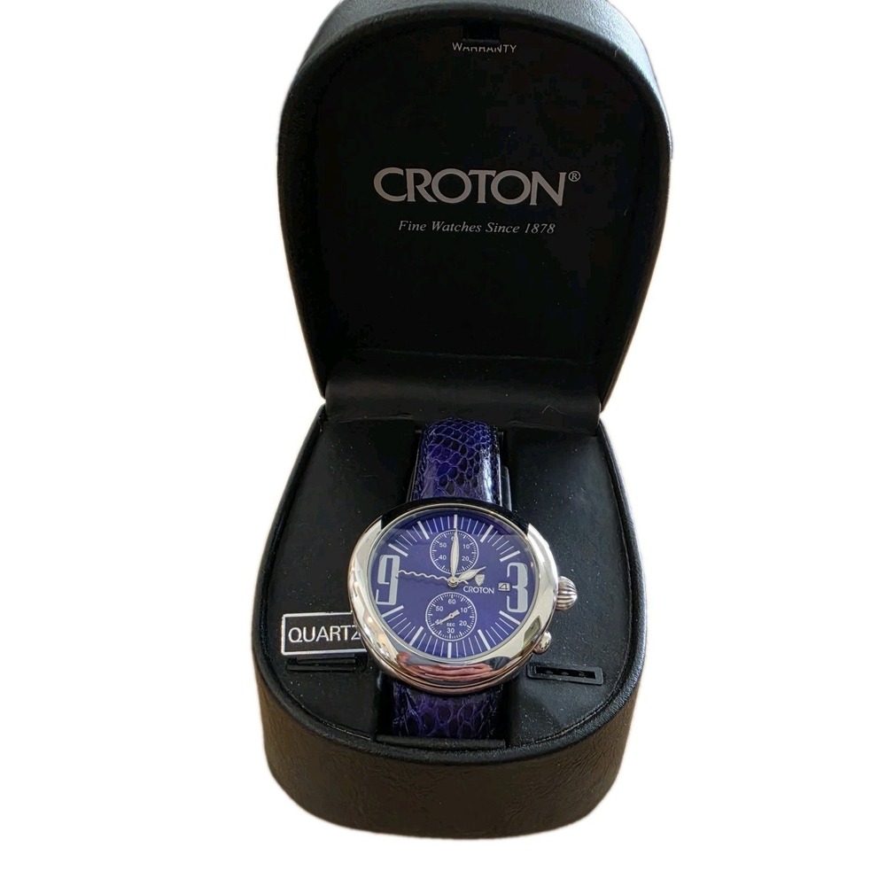 Croton Crotalus Women's Wrist Watch Genuine Purple Python Wristband Swiss Quartz